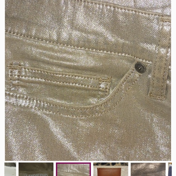 LANDS' END HIGH RISE SLIM LEG FOILED METALLIC GOLD JEANS - Picture 3 of 4